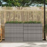 Garten-Hochbeet mit 4 Töpfen 2 Stk. Poly Rattan Grau