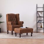 Chesterfield-Sessel und Fusshocker Braun Wildleder-Optik