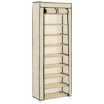 Schuhschrank mit Abdeckung Cremeweiss 57 x 29 x 162 cm Stoff