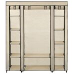 Stoffschrank mit Fächern Kleiderstangen Creme 150x45x176cm – Bild 2
