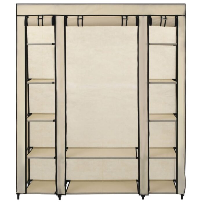 Stoffschrank mit Fächern Kleiderstangen Creme 150x45x176cm – Bild 2