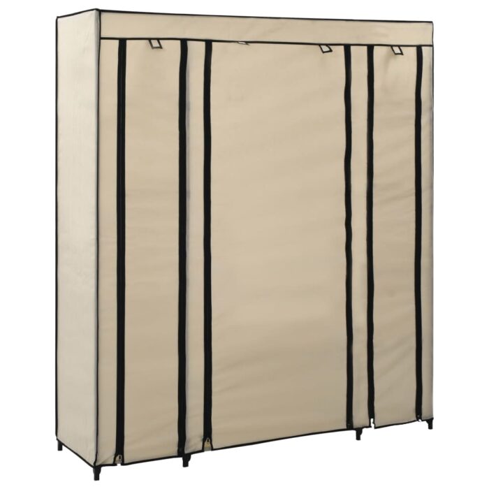 Stoffschrank mit Fächern Kleiderstangen Creme 150x45x176cm – Bild 3