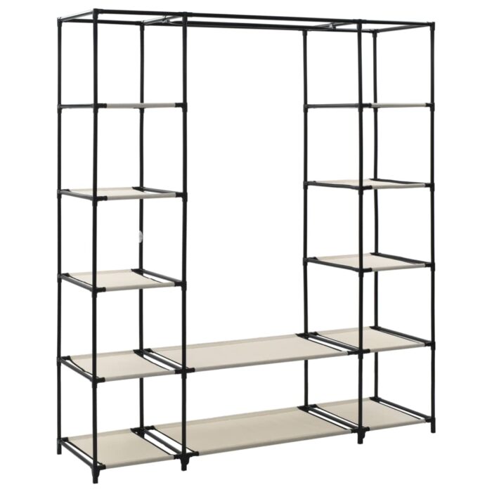 Stoffschrank mit Fächern Kleiderstangen Creme 150x45x176cm – Bild 4