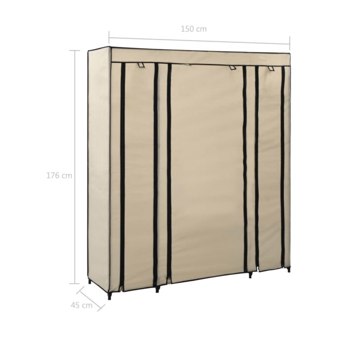 Stoffschrank mit Fächern Kleiderstangen Creme 150x45x176cm – Bild 6