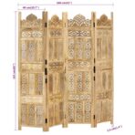 3-tlg. Raumteiler Handgeschnitzt 120×165 cm Mango Massivholz – Bild 7