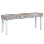 Sitzbank 110 cm Weiss Natur Kubu-Rattan und Massivholz Mahagoni