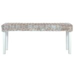Sitzbank 110 cm Weiss Natur Kubu-Rattan und Massivholz Mahagoni – Bild 2