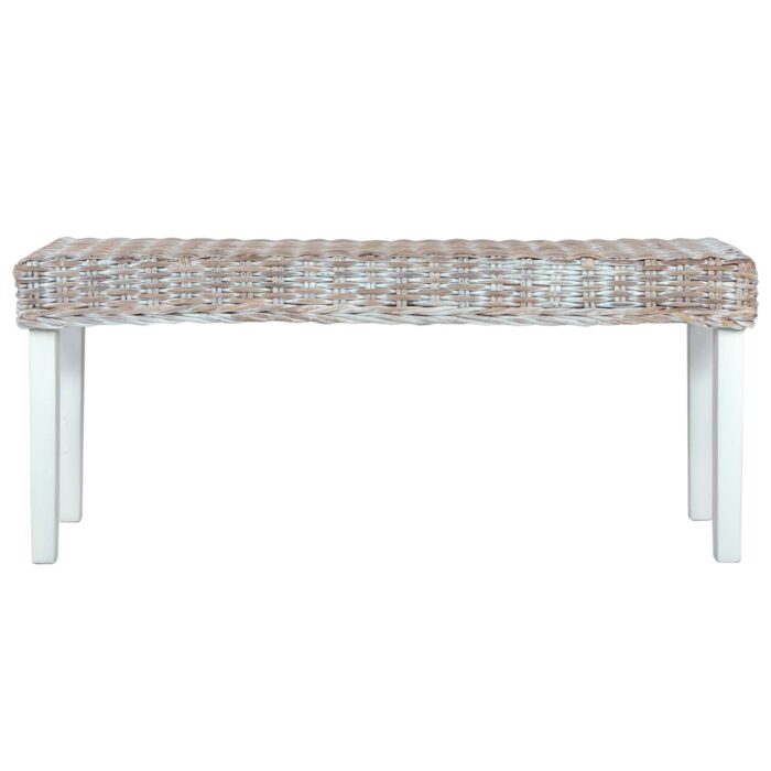 Sitzbank 110 cm Weiss Natur Kubu-Rattan und Massivholz Mahagoni – Bild 2