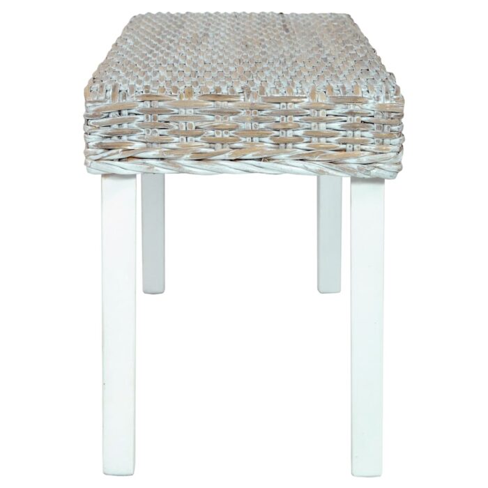 Sitzbank 110 cm Weiss Natur Kubu-Rattan und Massivholz Mahagoni – Bild 3