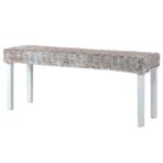 Sitzbank 110 cm Weiss Natur Kubu-Rattan und Massivholz Mahagoni – Bild 4