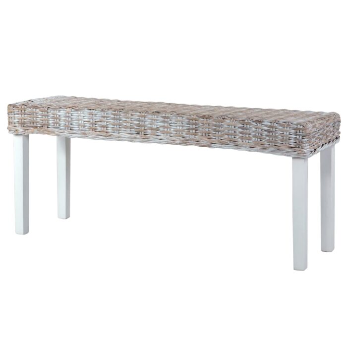 Sitzbank 110 cm Weiss Natur Kubu-Rattan und Massivholz Mahagoni – Bild 4