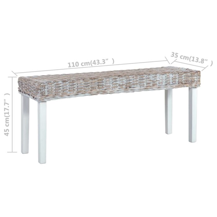 Sitzbank 110 cm Weiss Natur Kubu-Rattan und Massivholz Mahagoni – Bild 6