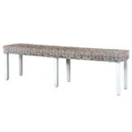 Sitzbank 160 cm Weiß Natur Kubu-Rattan und Massivholz Mango – Bild 4