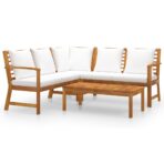 4-tlg. Garten-Lounge-Set mit Auflagen Creme Massivholz Akazie – Bild 2