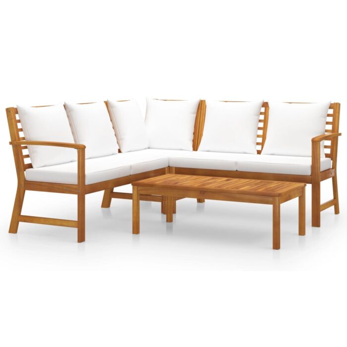 4-tlg. Garten-Lounge-Set mit Auflagen Creme Massivholz Akazie – Bild 2