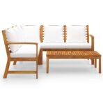 4-tlg. Garten-Lounge-Set mit Auflagen Creme Massivholz Akazie – Bild 3