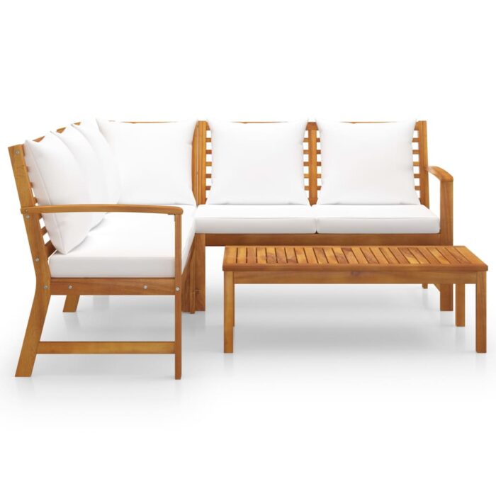 4-tlg. Garten-Lounge-Set mit Auflagen Creme Massivholz Akazie – Bild 3