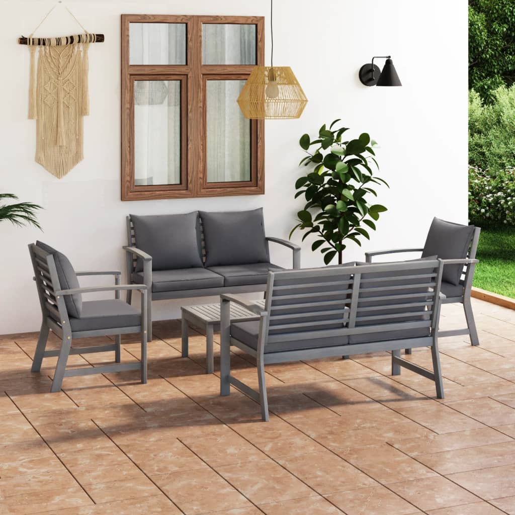 3057783_1.jpg 5-tlg. Garten-Lounge-Set mit Auflagen Massivholz Akazie Grau – Bild 1