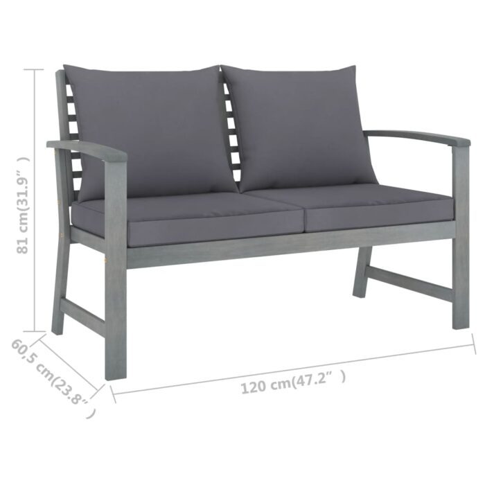 5-tlg. Garten-Lounge-Set mit Auflagen Massivholz Akazie Grau – Bild 9