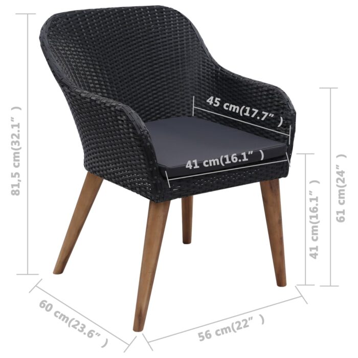 7-tlg. Garten-Essgruppe mit Auflagen Poly Rattan Schwarz – Bild 7