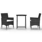 3-tlg. Bistro-Set Poly Rattan und Hartglas Schwarz – Bild 2