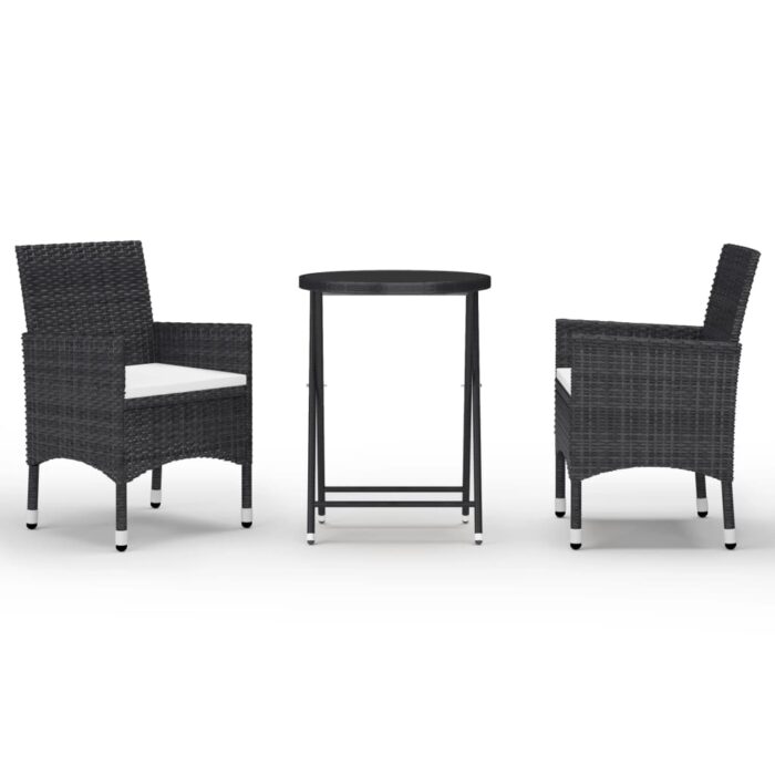 3-tlg. Bistro-Set Poly Rattan und Hartglas Schwarz – Bild 2