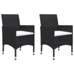 3-tlg. Bistro-Set Poly Rattan und Hartglas Schwarz – Bild 3