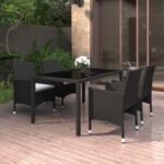 5-tlg. Garten-Essgruppe Poly Rattan und Hartglas Schwarz