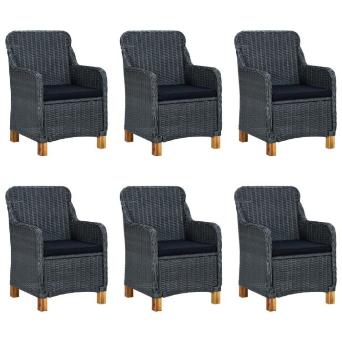 7-tlg. Garten-Essgruppe mit Auflagen Poly Rattan Dunkelgrau – Bild 2