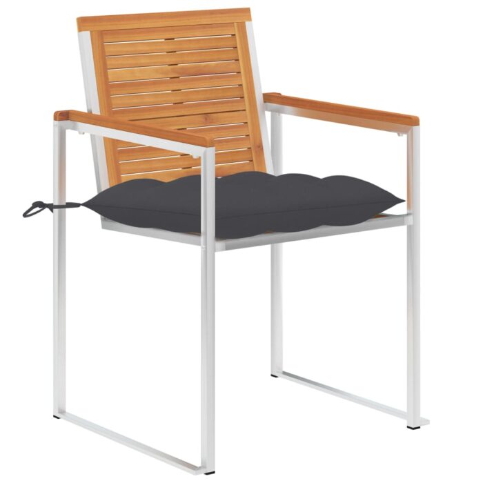Gartenstühle mit Kissen 2 Stk. Massivholz Akazie und Stahl – Bild 2