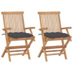 Gartenstühle mit Anthrazit Kissen 2 Stk. Massivholz Teak