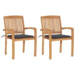 Gartenstühle 2 Stk. mit Anthrazit Kissen Massivholz Teak