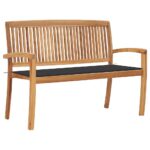 Stapelbare Gartenbank mit Auflage 128,5 cm Massivholz Teak
