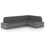 4-tlg. Garten-Lounge-Set mit Kissen Grau Poly Rattan