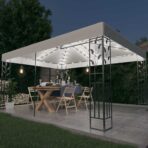 Pavillon mit Doppeldach & LED-Lichterkette 3x4 m Weiss
