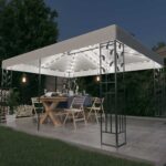 Pavillon mit Doppeldach & LED-Lichterkette 3x4 m Weiss
