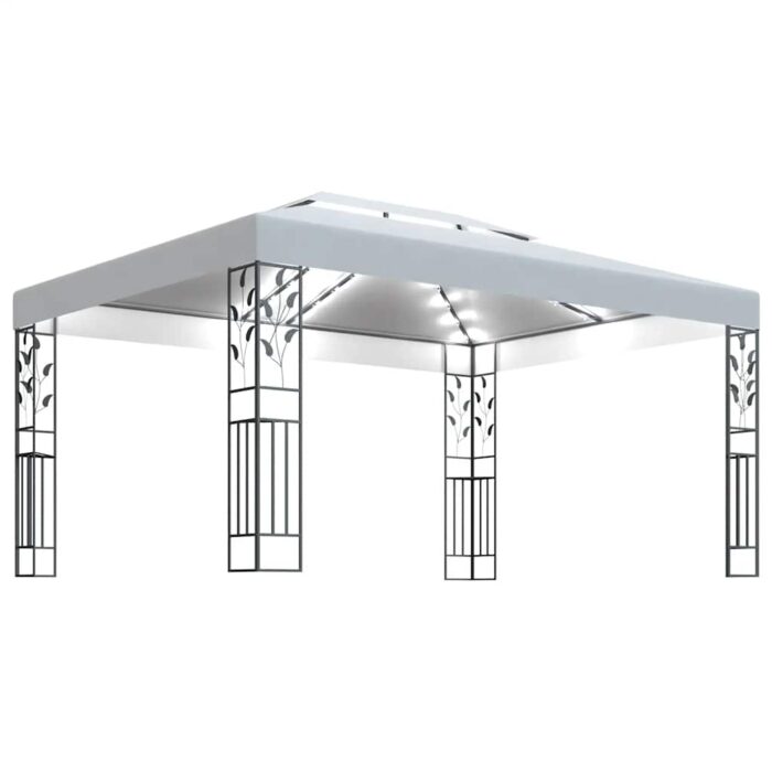 Pavillon mit Doppeldach & LED-Lichterkette 3x4 m Weiss – Bild 2
