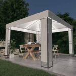 Pavillon mit Doppeldach & LED-Lichterkette 3x3 m Weiss