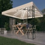 Pavillon mit LED-Lichterkette 3x3 m Cremeweiss