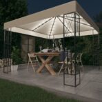 Pavillon mit LED-Lichterkette 3x3 m Creme Stoff