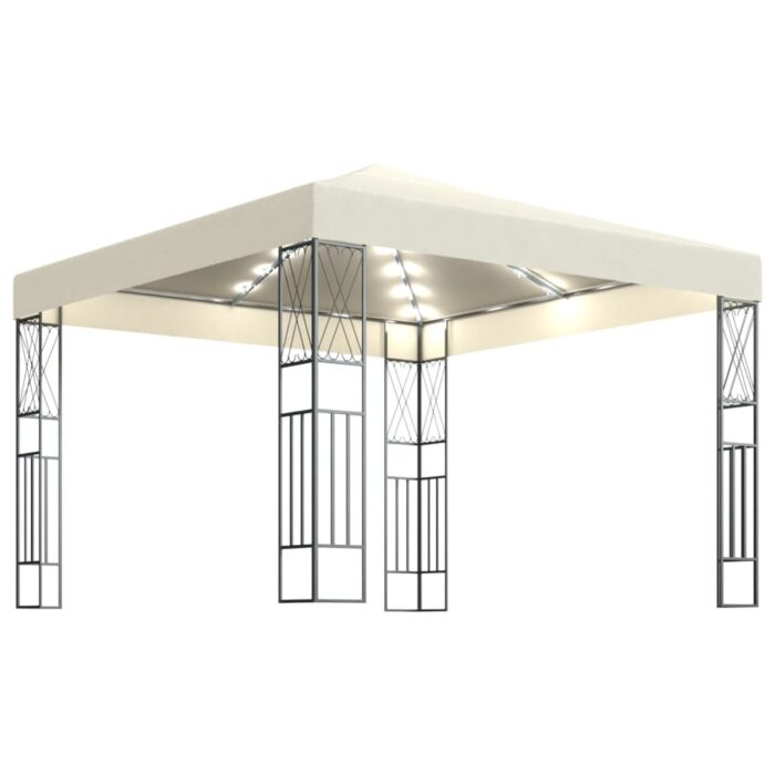 Pavillon mit LED-Lichterkette 3x3 m Creme Stoff – Bild 2
