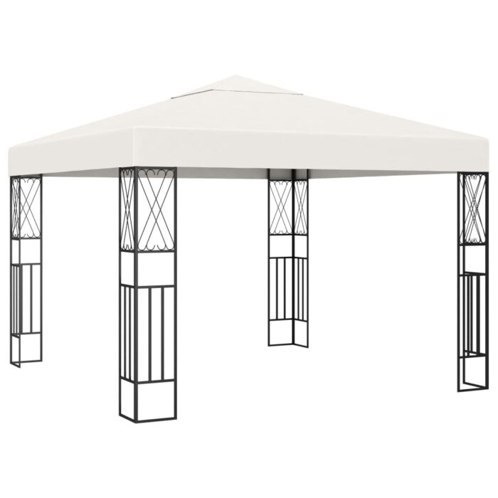 Pavillon mit LED-Lichterkette 3x3 m Creme Stoff – Bild 3