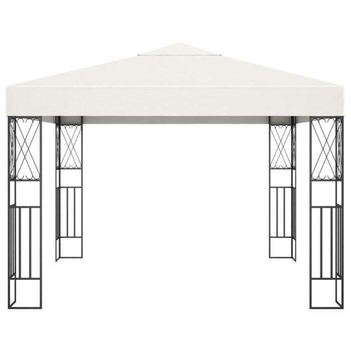 Pavillon mit LED-Lichterkette 3x3 m Creme Stoff – Bild 4