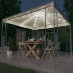 Pavillon mit LED-Lichterkette 300x300 cm Cremeweiss
