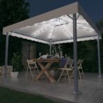 Pavillon mit LED-Lichterkette 300x300 cm Cremeweiss Aluminium