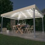 Pavillon mit LED-Lichterkette 400x300 cm Cremeweiss Aluminium