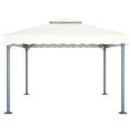 Pavillon mit LED-Lichterkette 400x300 cm Cremeweiss Aluminium – Bild 4