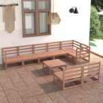 9-tlg. Garten-Lounge-Set mit Kissen Massivholz Kiefer