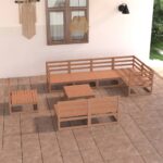 9-tlg. Garten-Lounge-Set mit Kissen Massivholz Kiefer