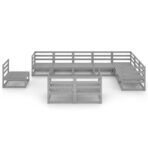 10-tlg. Garten-Lounge-Set Grau Kiefer Massivholz – Bild 3